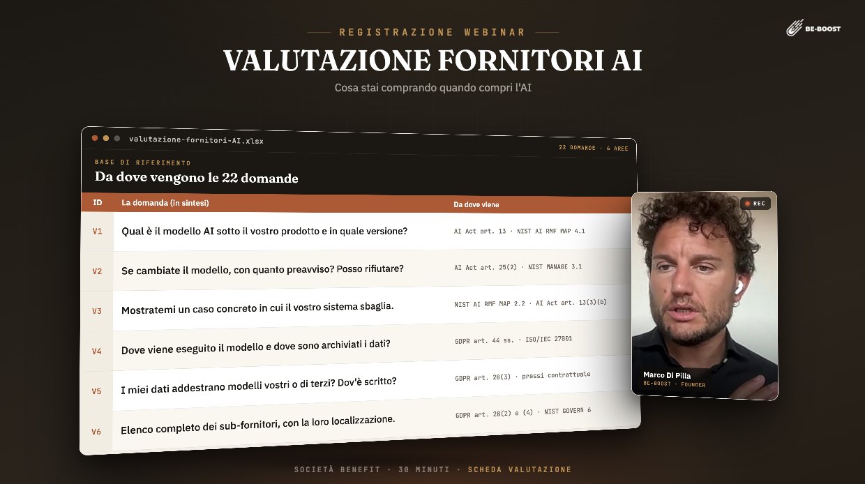 Copertina del webinar Valutazione fornitori AI